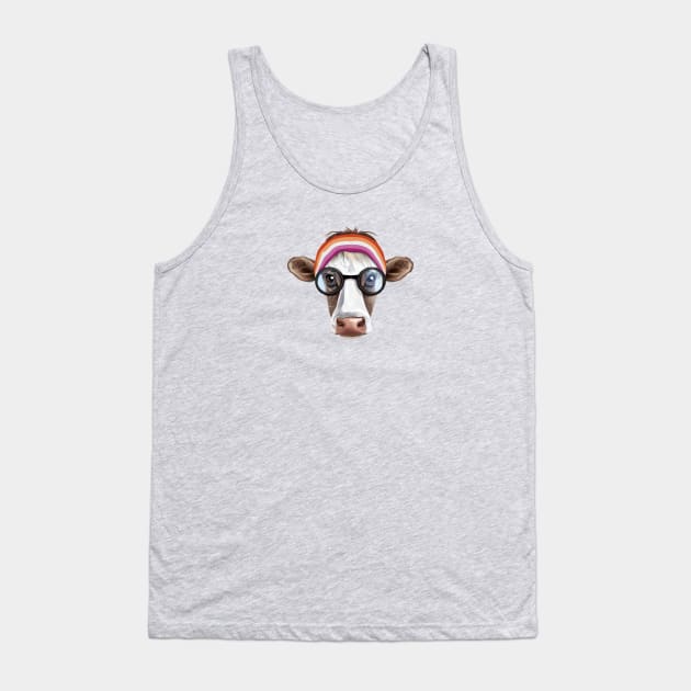 Subtle Lesbian Flag Colors Queer Cow with Headband Bandana Queer Pride and Lesbian Pride Tank Top by GraviTeeGraphics